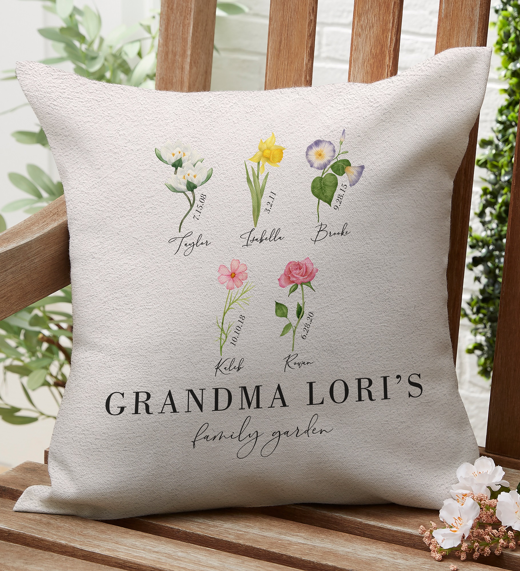 Birth Month Flower Personalized Outdoor Throw Pillow